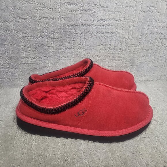 UGG Tasman II Kids Size 3 Samba Red Suede Shearling Lining Slip On Slippers Shoe - Picture 4 of 11